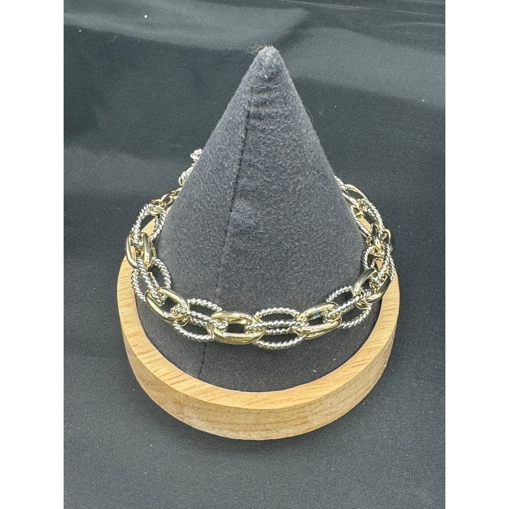 Two Tone Link Bracelet with Toggle Closure - Up to 8.5"
